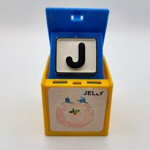 1972 Mattel Alphabet Pop Up Block Toy Plastic Vintage Letter Jelly Learn Jam J‎